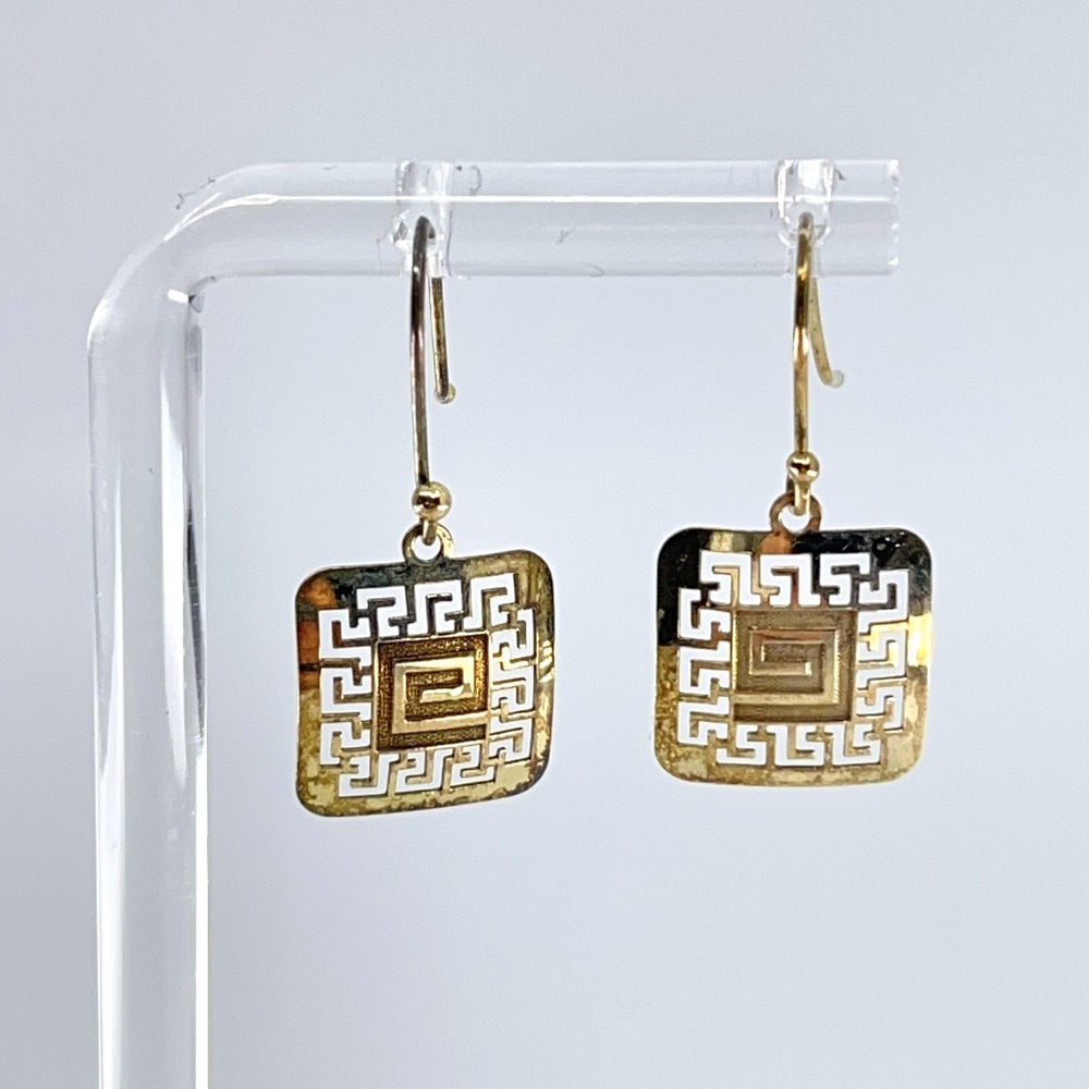 Vintage 925 Sterling Silver 14K Gold Filled Greek Key Dangle Earrings SLC
